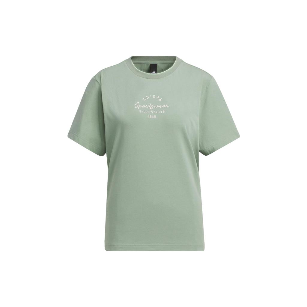 Adidas Sportswear Print Casual Round Neck Short Sleeve T-Shirt Women Tops Silver Grey Green IS7402