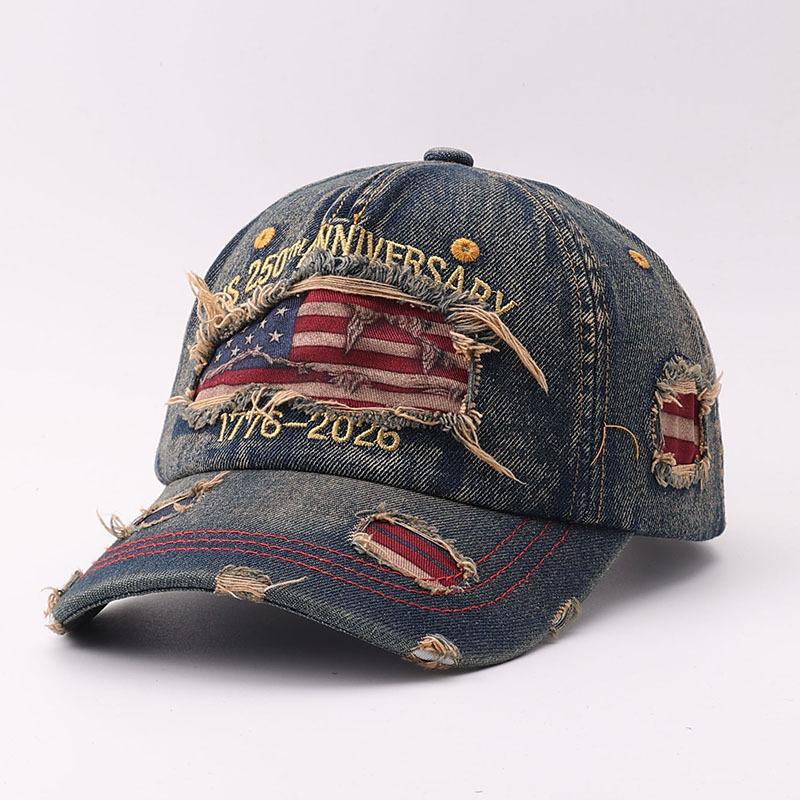 New American Retro Baseball Cap European and American Personality Ripped National Flag Curved Brim Sunshade Cap