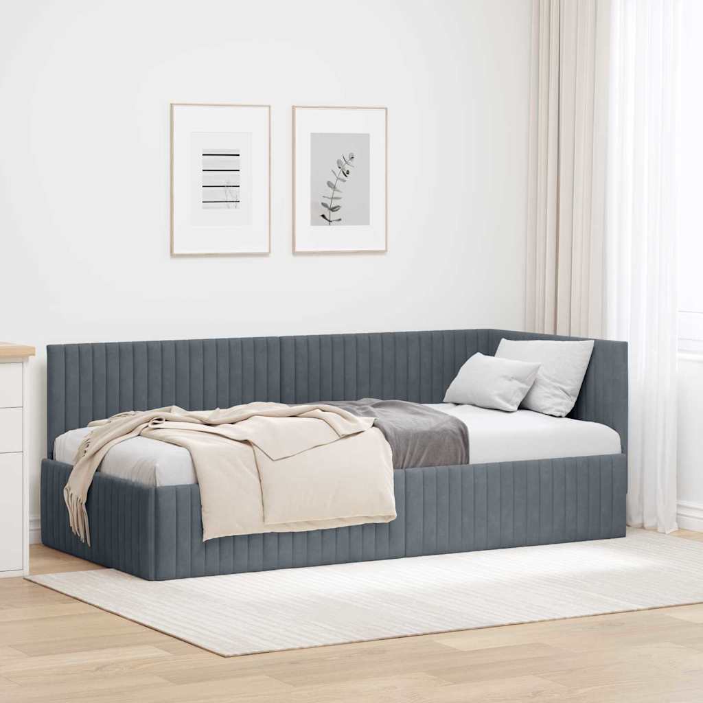 Corner Bed Frame with Headboard Dark Gray 90 Cm X 190 Cm Velvet