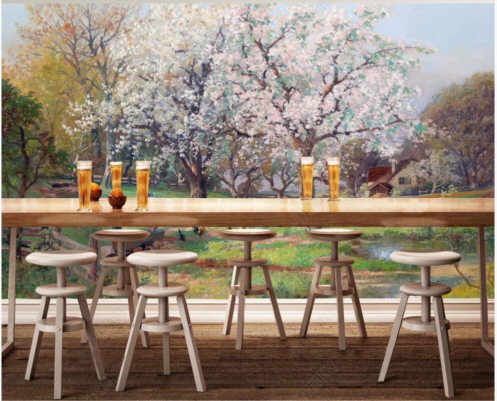 European-Style Landscape Mural Peach Blossoms Wallpaper For Walls Living Room 3d Wallpaper