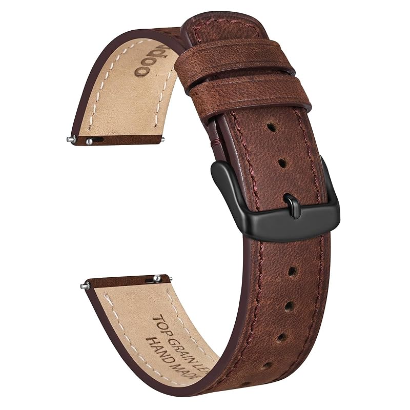 

[Ayadoo] watch band 18mm top grain leather watch band Retro dark brown leather/black buckle replacement belt Quick Release
