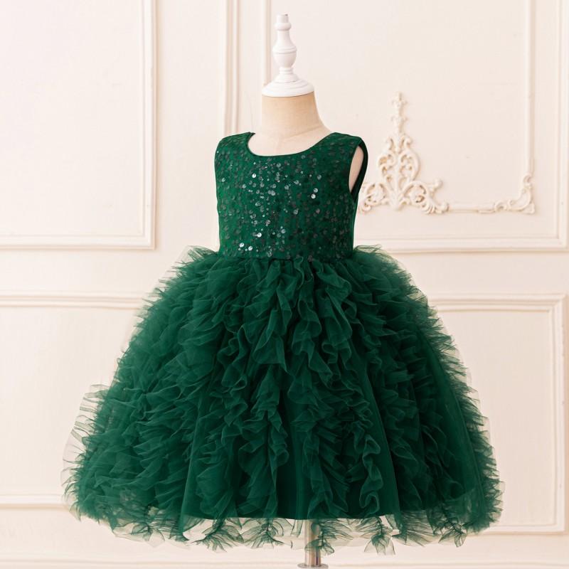 Kids Girls Sequin Tulle Party Dress Sleeveless Formal Gown Pageant Wedding