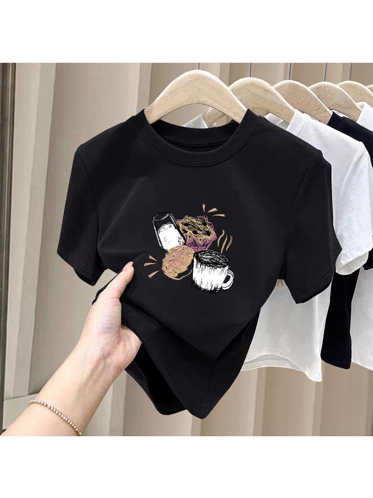 Women's Thickened Pure Cotton Brushed Short Sleeve T-shirt - Stylish Base Layer for Spring, Autumn, and Winter
