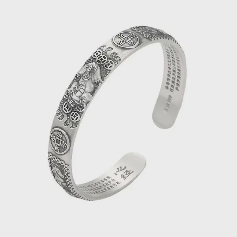 Retro Ancient Silver Open Bracelets for Men and Women - Simple, Auspicious, Lucky Fortune Jewelry