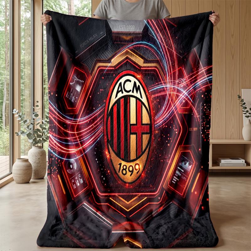 AC Milan Theme Blanket Soft Flannel Blanket Plush Throw Blanket Cozy Sofa Bed Blanket for Home Decor