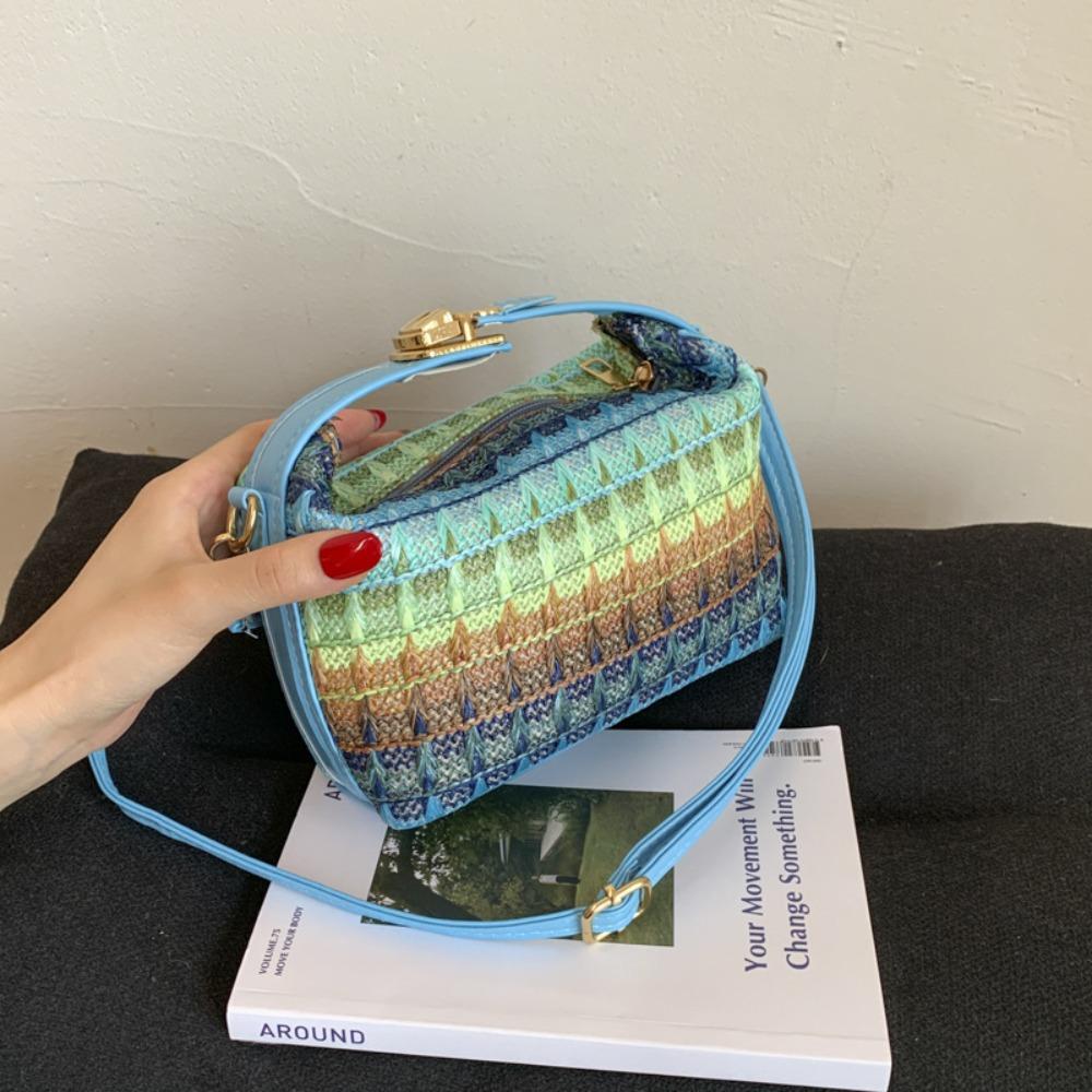 

Этнический стиль плетеная сумка досуг женская сумка через плечо повседневная соломенная сумка кроссбоди женская синий