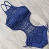 Women Summer Fashion Bikini Lace Bandage Hanging Neck Halter One-piece Swimsuit