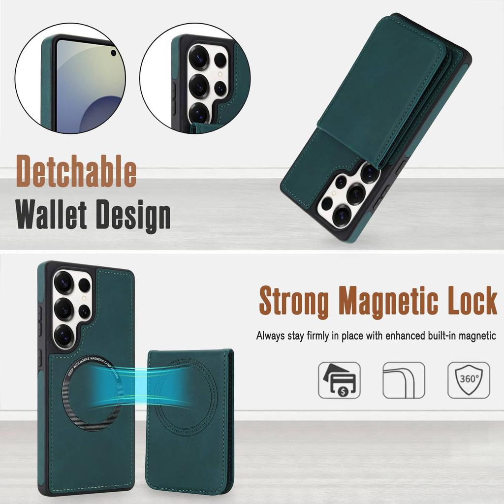WEFOR Magnetic 2 In 1 Detachable for Samsung Galaxy S25 S24 S23 S22 Ultra Wallet Case with Card Holder, RFID Blocking Kickstand
