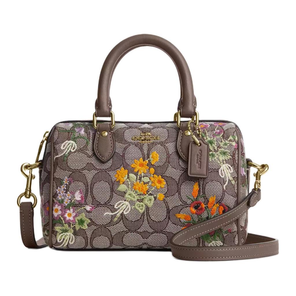 Coach Rowan 18 Signature Jacquard Floral Geprägte Boston Tasche Damen Handtaschen Braun CDY31-IMPU7
