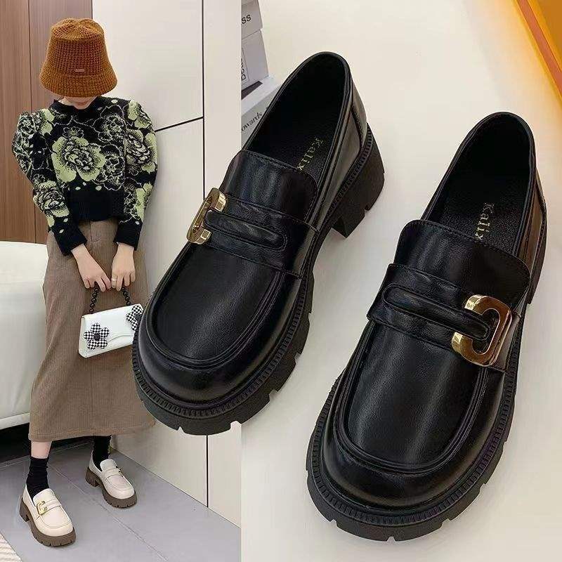 Real Soft Leather Loafers Women's 2025 Spring and Autumn New Muffin Sole Thick Heel Single Shoes British Style Versatile Soft Sole Small Leather Shoes