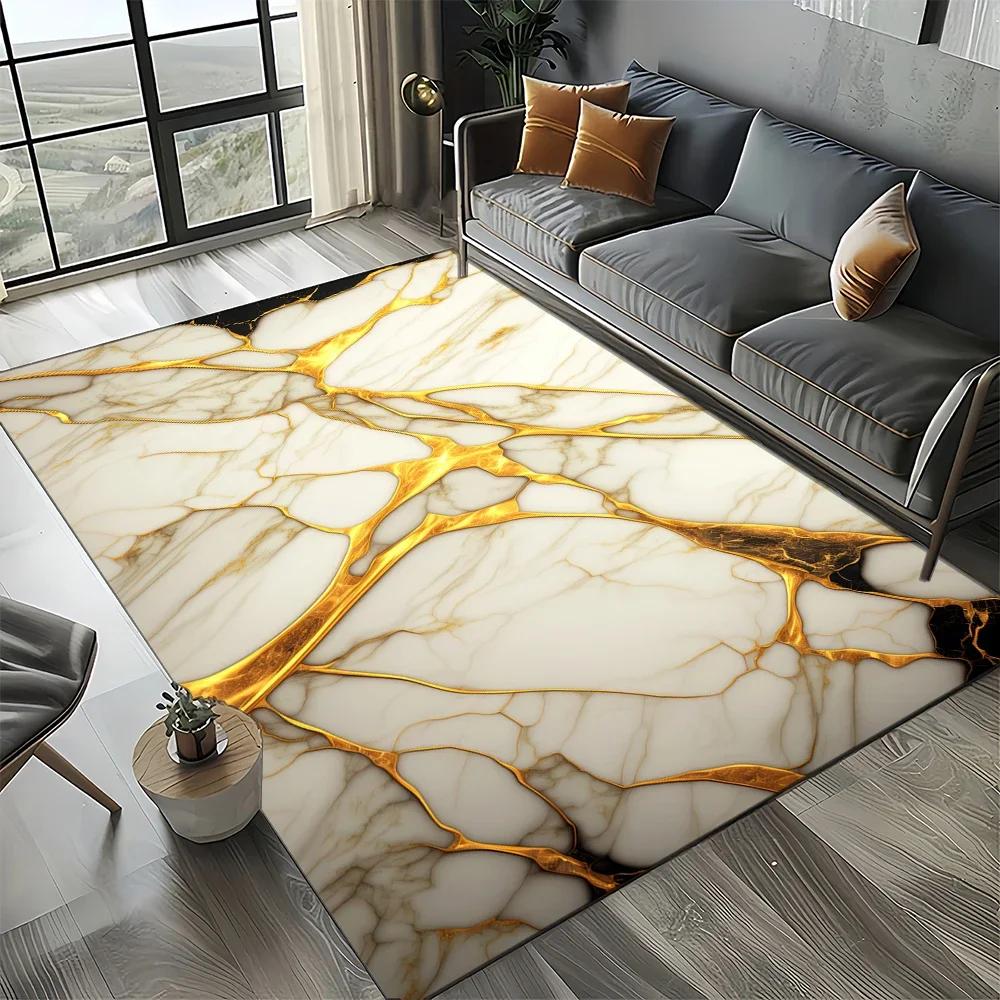 2025 New Style Black White Gold Marble Fashion 3D Carpet Rug for Living Room Bedroom Home Sofa Decoration,Kid Non-slip Floor Mat