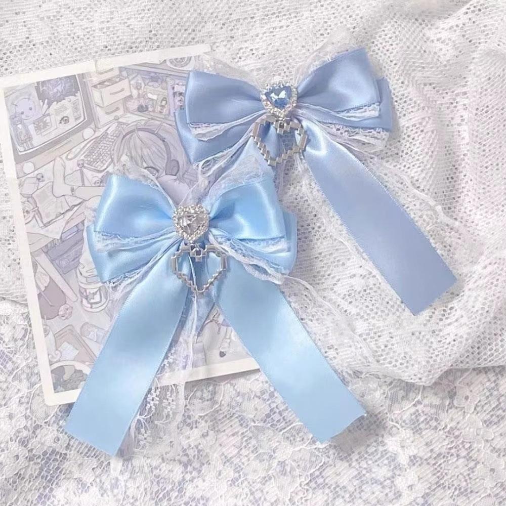 1/2PCS Ribbon Lace Bow DIY Ribbon Bowknot Kit Heart Diamond Clip Double Layer Bow Pendant ItaBag Bow Accessories Lace Edge