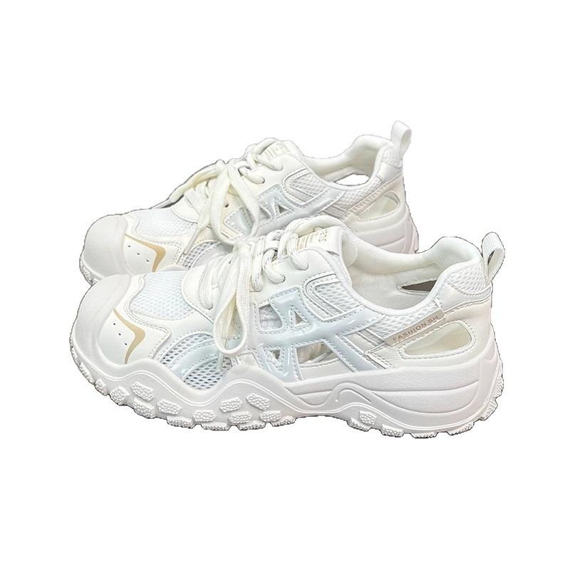 Leather Mesh Breathable Casual Sports Shoes Women's Summer New Hole Shoes Versatile Outdoor Hollow Dad Shoes