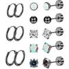 Stainless Steel Zircon Stud & Round Wire Earrings Set with Vacuum Electroplating Finish