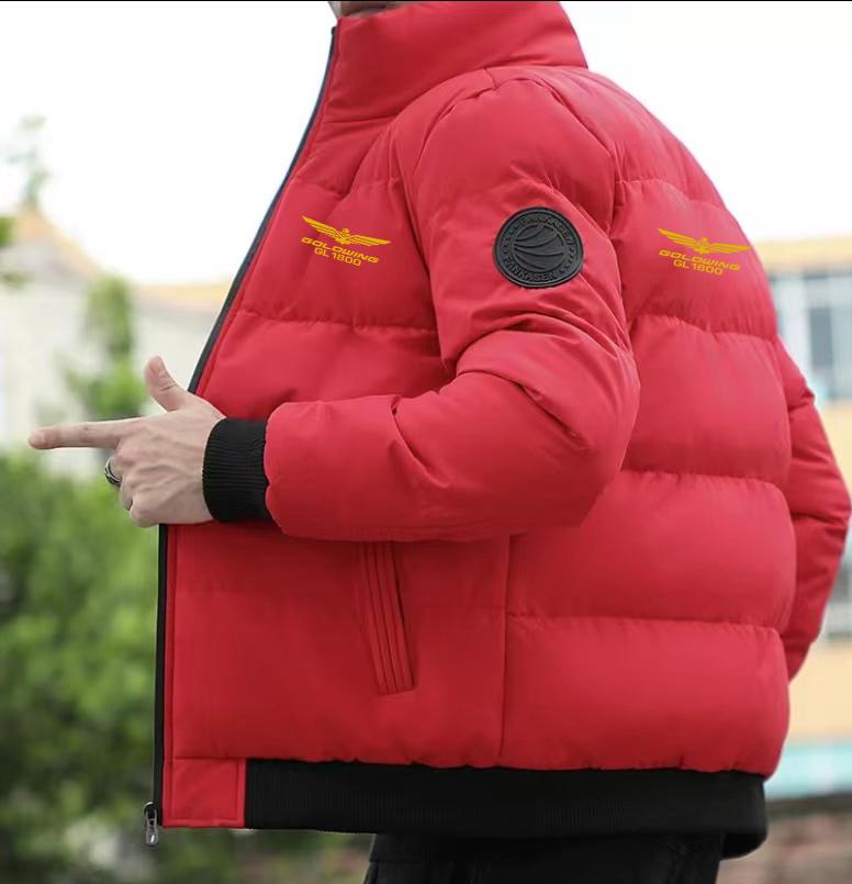 

Осінньо-зимовий чоловічий візерунок з друкованим логотипом Golden Wing Honda Coast Car Driver Standing Collar Warm Cotton Clothes 3XL червоний