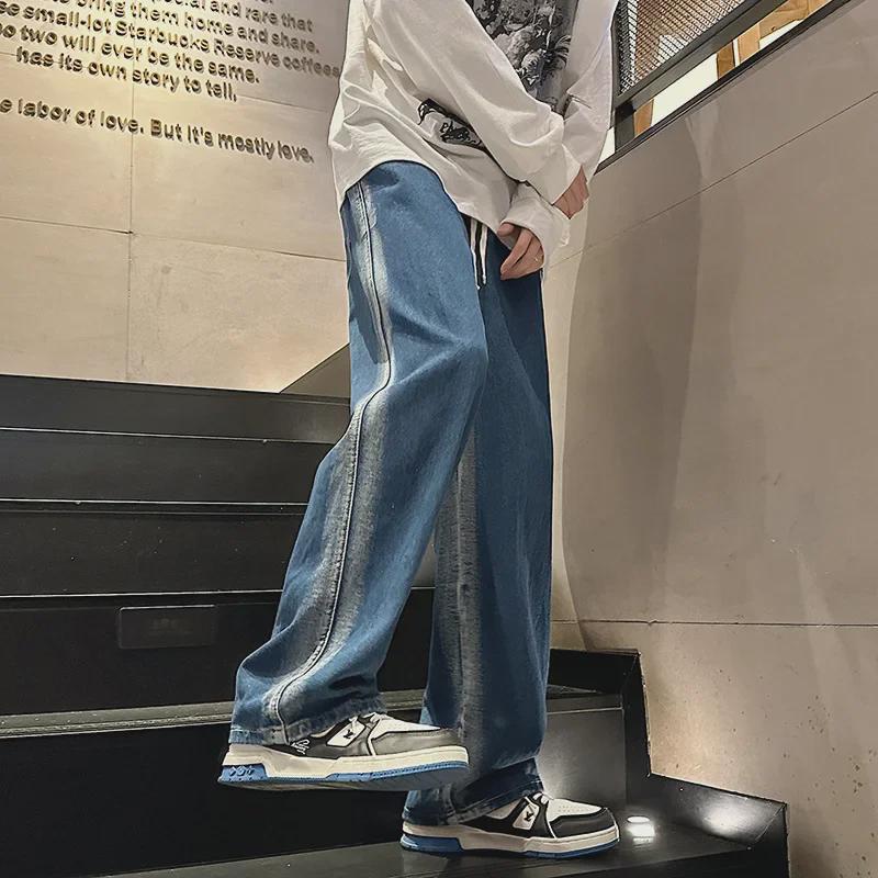 Pánské podzimní/zimní korejské volné džíny se širokými nohavicemi