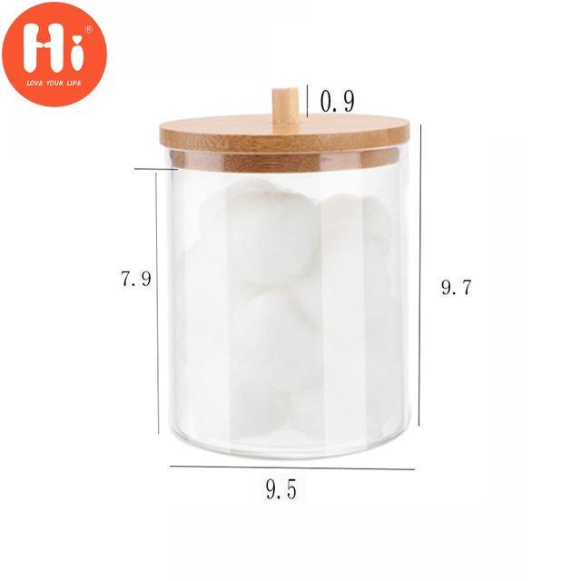 Hi Makeup Cotton Pad Organizer Storage Box for Cotton Swab Rod Cosmetic Organizer Jewelry Bathroom  Storage Container with Wood Lid