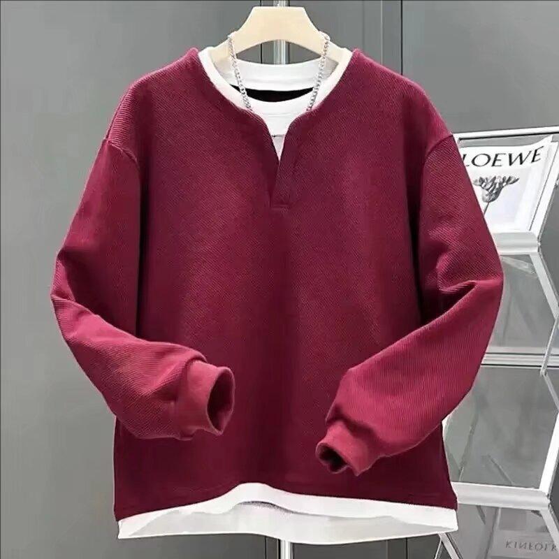 Pánský svetr Jaro 2024 Patchwork Různé barvy K pokožce šetrná látka Módní Všestranný top Ležérní S dlouhým rukávem Spodní tričko