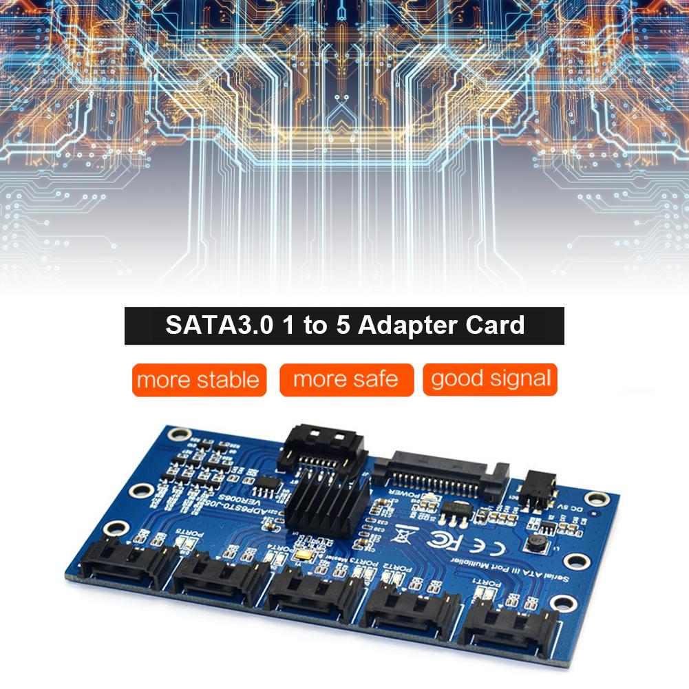 1 To 5 Port SATA Riser Expansion Card SATA3.0 Motherboard 6Gbps Multiplier JMB575 SATA Port Riser Card Adapter PC Accessories