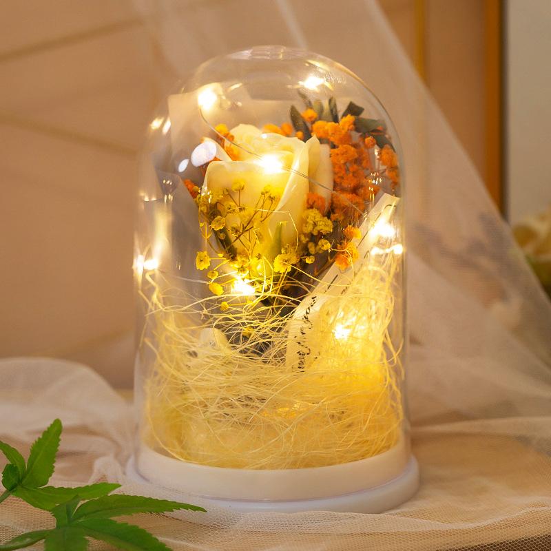 Led Glow Eternal Flower Glass Cover Birthday Gift Girl Mother's Day Valentine's Day Teacher's Day Simulation Rose