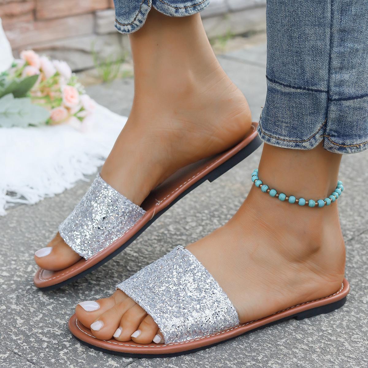 

Тапочки Балетки Сандалии Туфли с открытым носком 44 серебряный