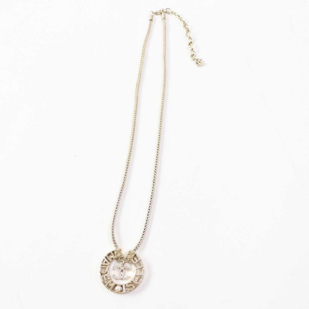 Excellent CHANEL Necklace MADEMOISELLE Rhinestone COCO Mark Gold Women Y22X Used
