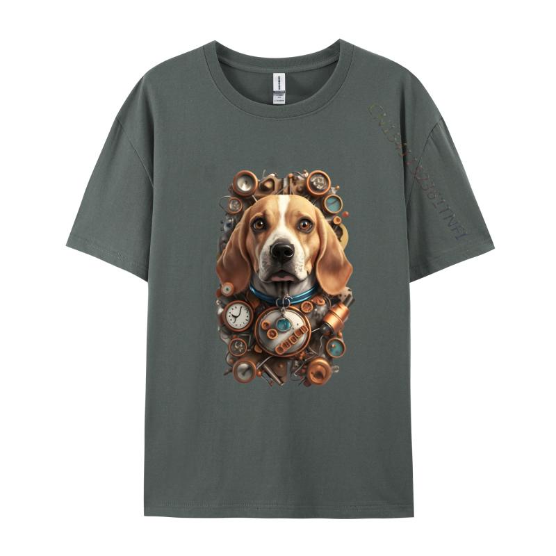 Funny Beagle Dog TShirt Mechanical Engineer Dog Cosie Printed Tops Tees Retro Cotton Men Top Tshirts