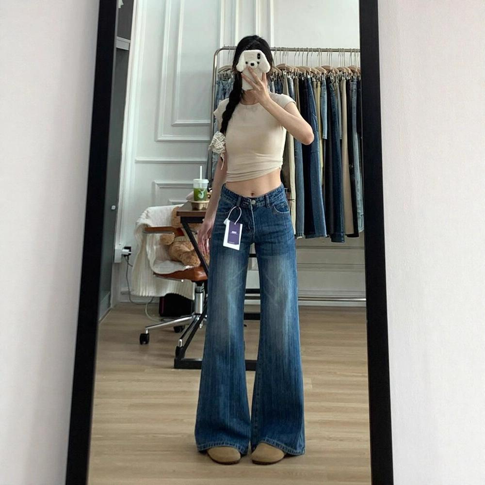 Big Yard High Street Lazy Wind Micro Flared Wide-Leg Jeans Women Autumn Low-Waist Slim Drag Floor Trousers Jeans for Women Long Denim Pants