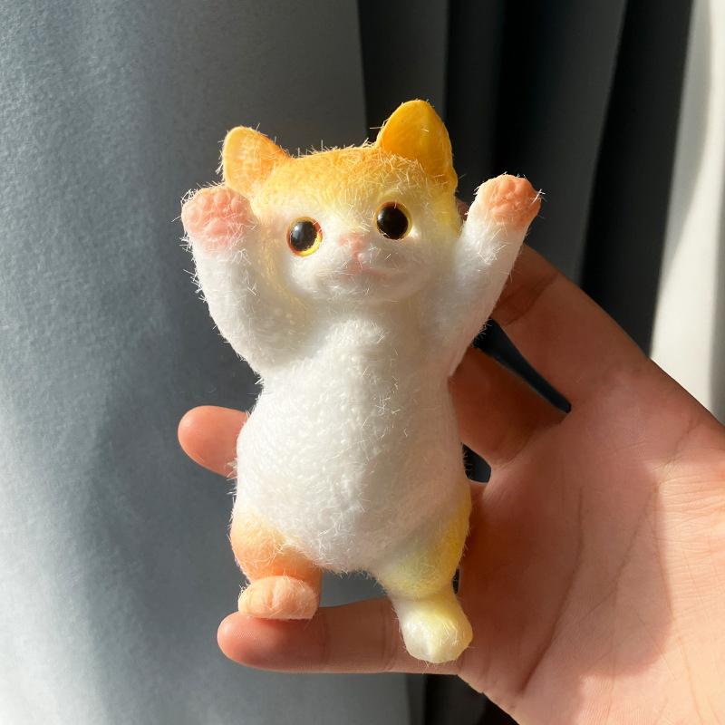 Cute Raise Hand Little Kitten Model Stress Relieving Toys Slow Rebound Toy Children Decompression Toys Animal Ornaments