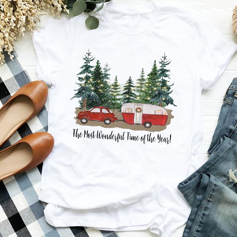 Women Lady Deer Animal Cartoon Print Printing Merry Christmas Womens Clothes Shirt T Tee For Tshirt