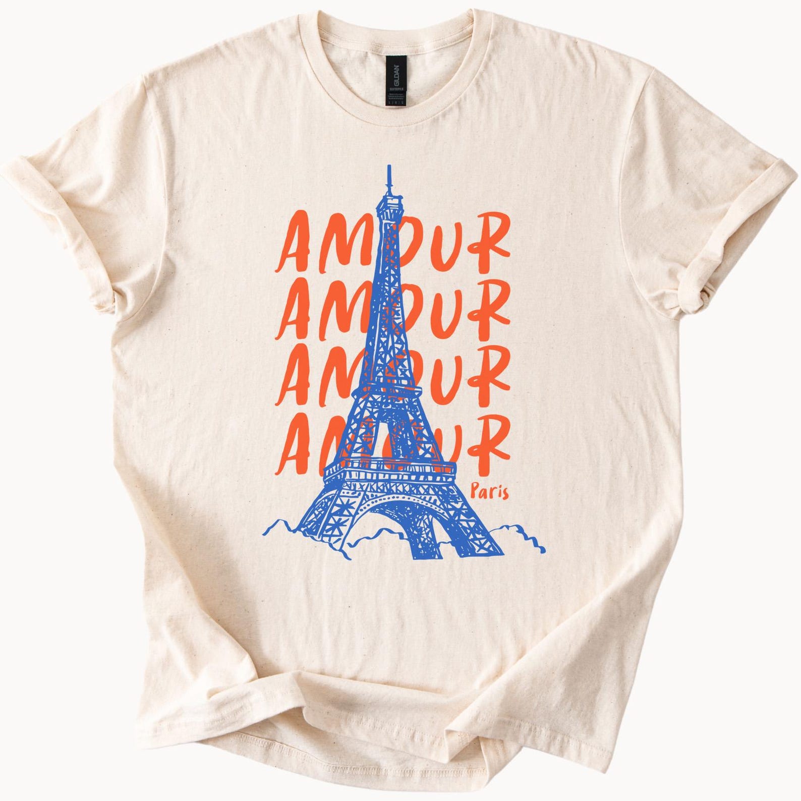 Paris Eiffel Tower Amour Graphic Tee French Love Shirt Parisian Art TShirt Cute Blue Red Typography Paris Gift Travel Souvenir Apparel 140