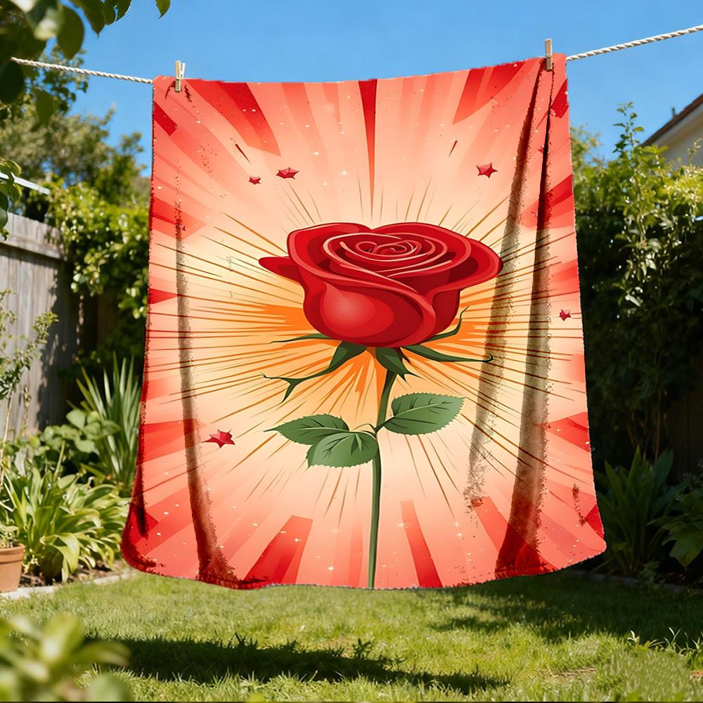 1pc Rose, Valentine Outdoor Blanket - Soft Flannel Cozy for Travel & Camping - All-Season Warm Bed Cover, Machine Washable yy251229091