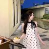 French small fragrant style temperament bow sleeveless polka dot dress female first love pure milk sweet A word short skirt Zixia
