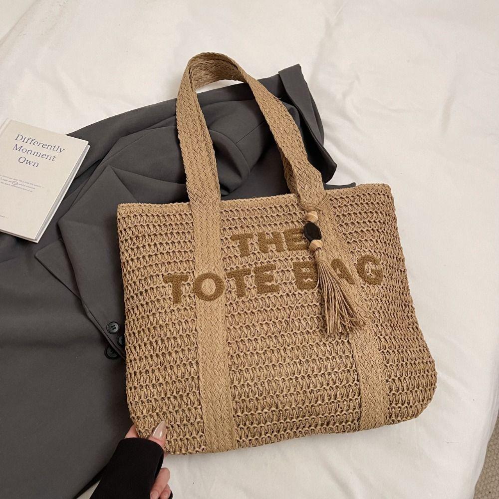 Bohemian Weave Tote Bag Hollow Out Summer Beach Bag Simple Straw Shoulder Bag  Outdoor