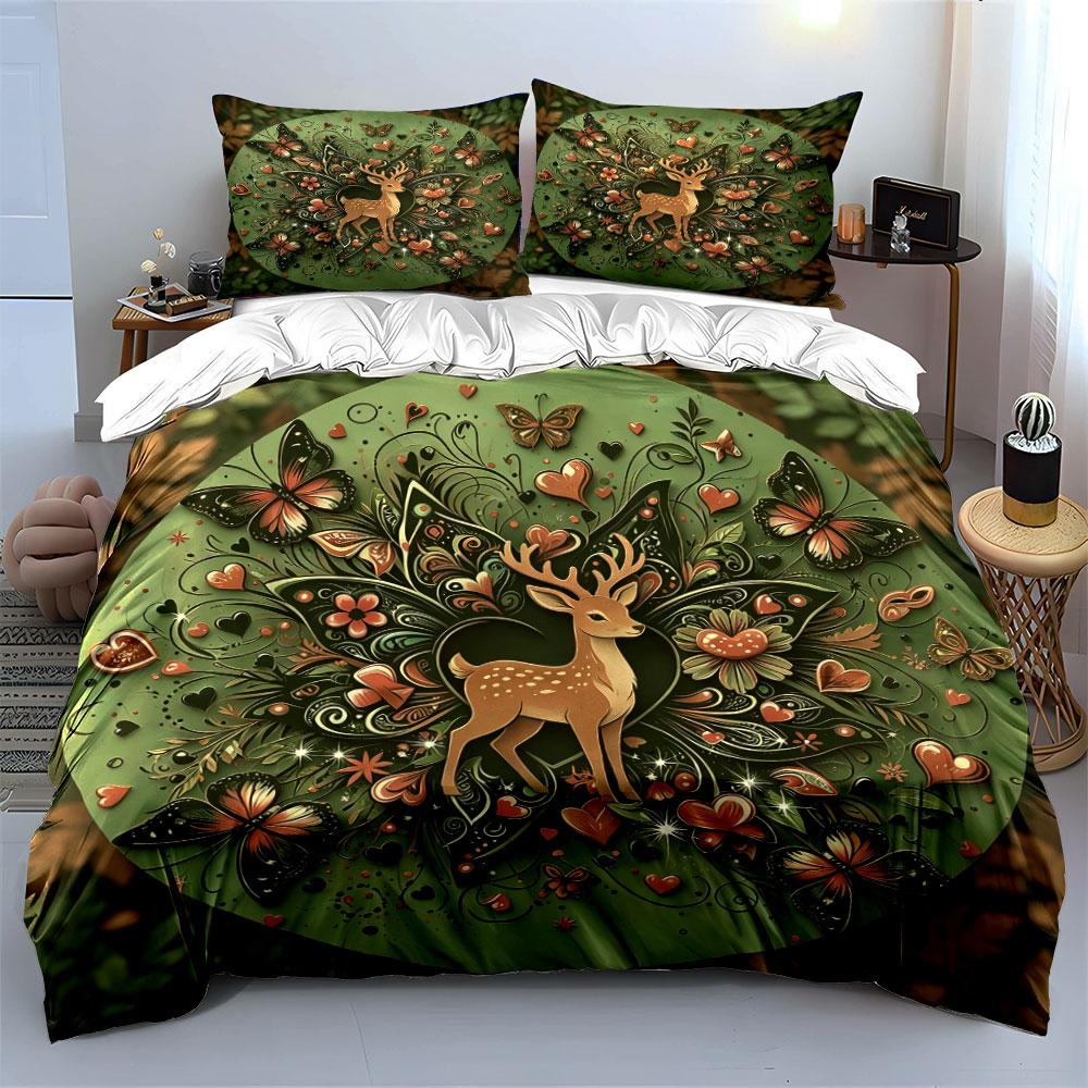Deer Nature Art Home Set Soft Comfortable Duvet Cover Bedding Set Included 1*Duvet Cover & 2*Pillowcases, Gift