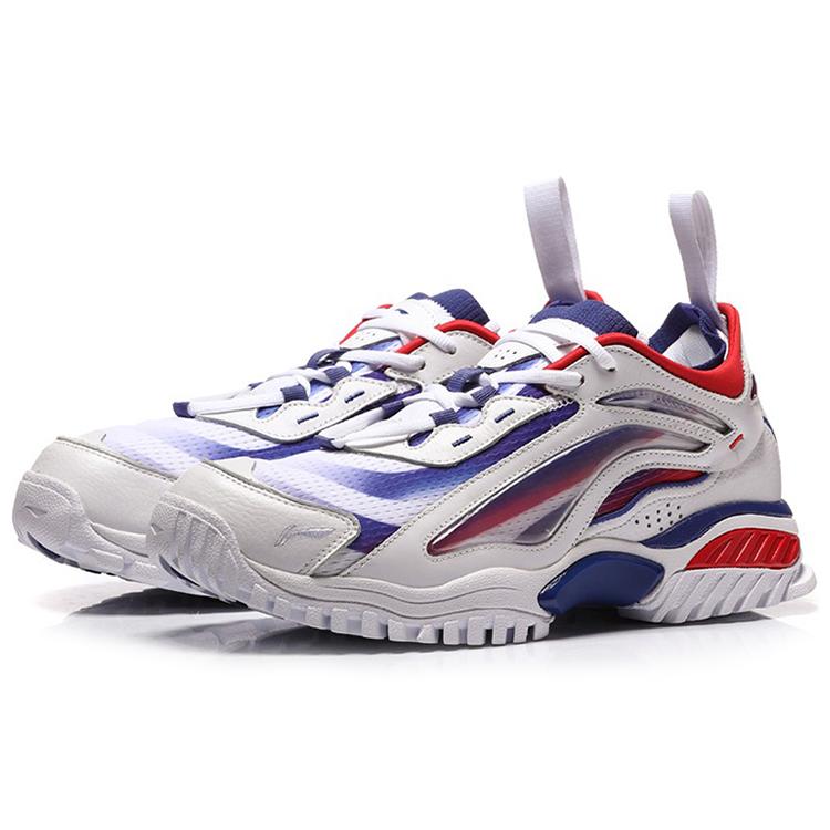 Li Ning Aurora Skyline Cushioning Slip Resistant Mid Top Chunky Sneakers Mens White Blue Red AGLN235-2