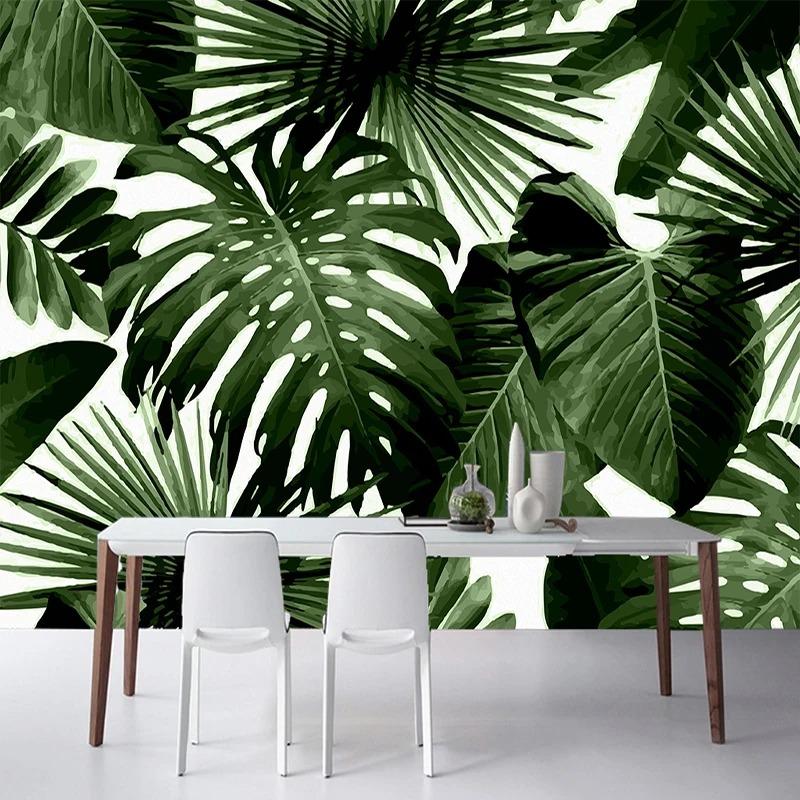 Retro Tropical Rain Forest Wallpaper Palm Banana Leaves 3d Wall Mural Cafe Restaurant Theme Hotel Backdrop Murals