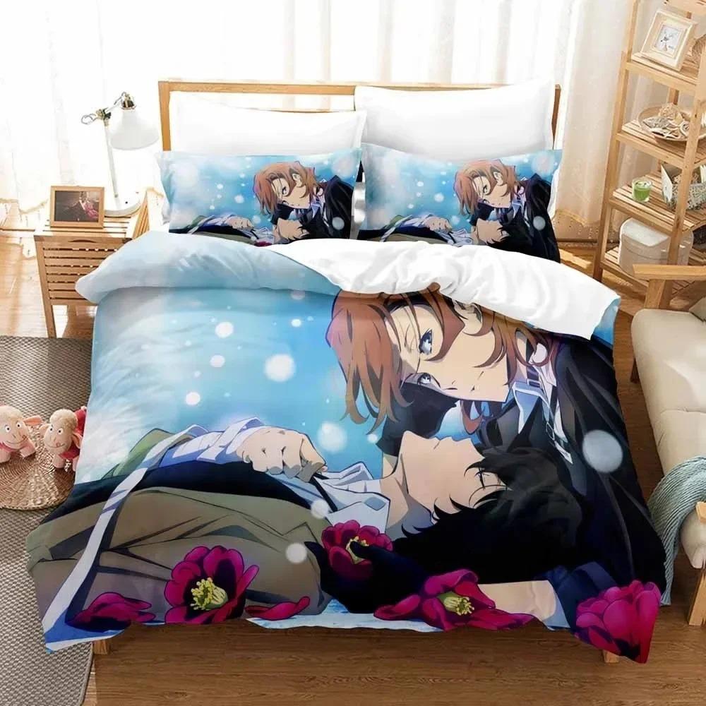 Set de lenjerie de pat Anime Bungo Stray Dogs Băieți Fete Twin Queen Size Husă de pilota Față de Pernă Pat Copii Adulti Moda Textile de casaextile