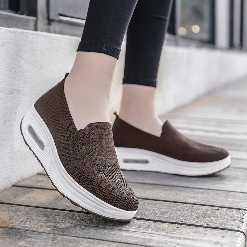 Women's one-pedal foot cover Lazy thick-soled heightening air cushion sports rocking shoes Flying woven mesh breathable casual women's shoes
