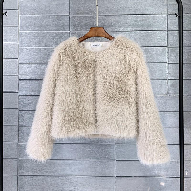 Großgröße Damen Kurzmantel aus Kunstpelz Rundhalsausschnitt Langarm Street Style Oberbekleidung in Weiß Beige Schwarz Grau Rosa Lila