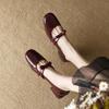 French Bow Flat Shoes Spring and Summer 2025 New Evening Wind Beanie Shoes Burgundy Mary Jane Women's Shoes
