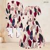 Women Plus Size Two Piece Set Long Sleeve Open Cardigan Square Neck Short Sleeve Tie Waist Printed Flared Dress