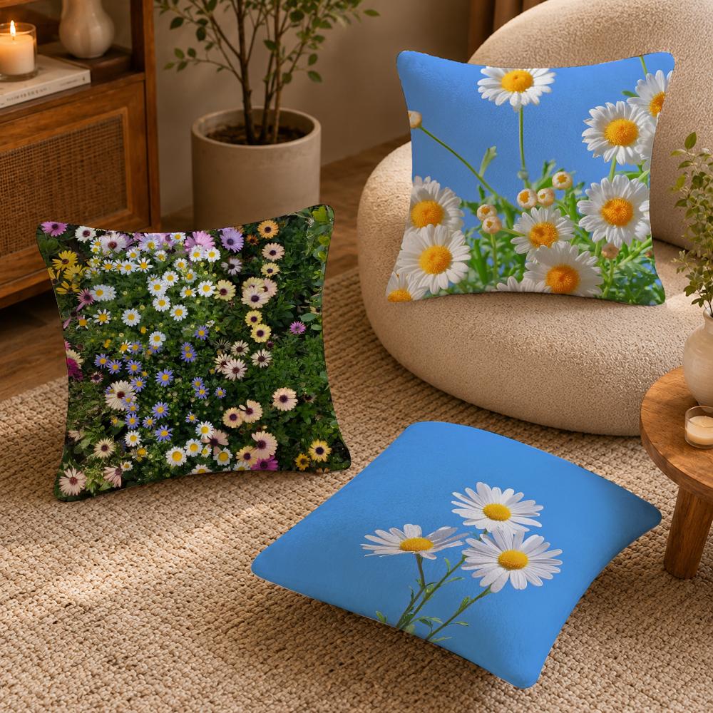 Daisy Cushion Cover Anti-dustmite Pillowcase Invisible zipper silky short plush Sofa cushion cover