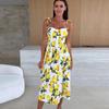Moda Verano Sin Mangas Floral Estampado Vestido de Tirantes Elegante Suelto Casual Dulce Sin Espalda Línea A Vestidos de Fiesta Vacaciones Botones Plisado Ropa