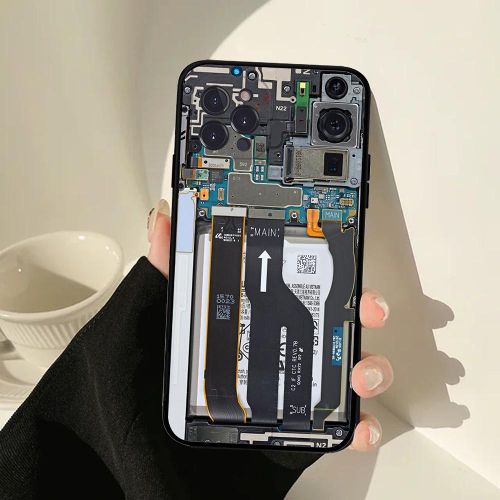Inside Circuit Board Phone Case For IPhone 16 15 14 11 12 13 Mini Pro XS Max Cover 6 7 8 Plus X Funda Shell