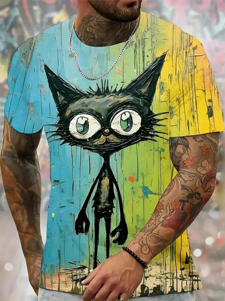 

Футболка мужская с рисунком животных, граффити, забавная, смешная, с 3D-принтом, индивидуальная, винтажная, большого размера, повседневная, свободная, с круглым вырезом, с коротким рукавом 6XL