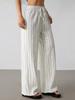 Women Striped Drawstring Waist Wide Leg Pants Loose Fit Casual Trousers