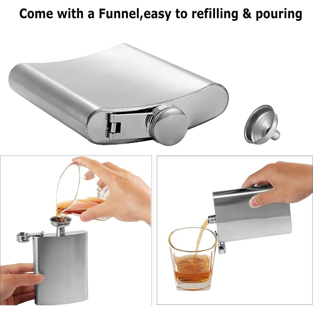 Flasks for Liquor for Men Stainless Quality Hip Flask 8oz Pocket Engraved Wine Drink Pot Alcohol Flagon Metal 220ml Whiskey Flask (8oz, Silver)