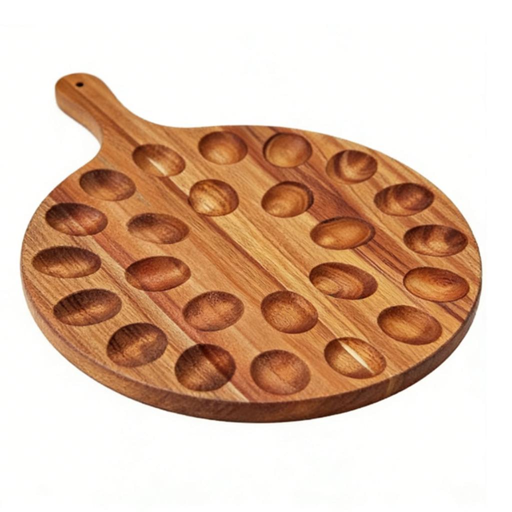 Plat à œufs mimosa en bois 24 trous Poignée double face Plateau de service pour œufs pour cuisine 42x31x1.5cm