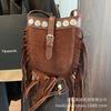 Casual Retro Matte Bag Women's 2025 Autumn and Winter New Versatile Messenger Bag Super Fire Niche Fringed Bucket Bag